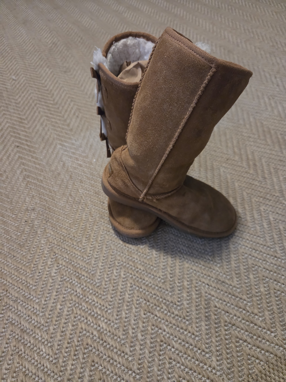 Kids Brown Suede Koolaburra By Ugg Boots with Faux Fur Lining